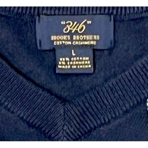Brooks Brothers 346 Cotton Cashmere V-Neck Sweater Large Navy Argyle Preppy Golf - Picture 4 of 4